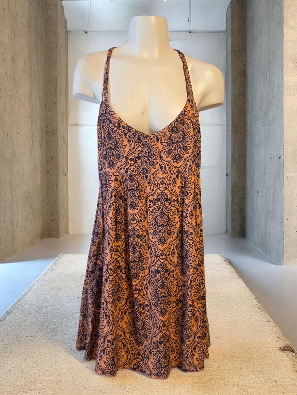 O’Neill Orange Paisley Crisscross Back Mini Dress Size M